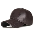 Dark brown faux leather baseball cap with embossed letters and vintage 1985 detail - Adjustable / Dark Coffee