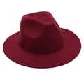 Macro detail of the wide-brimmed burgundy wool felt fedora with elegant stitching - One Size / Burgundy