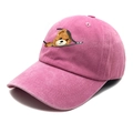 Pink washed cotton baseball cap featuring unique teddy bear embroidery and a classic visor - Hot Pink