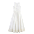 Elegante witte mouwloze maxi-jurk met V-hals, bloemenborduurwerk en kanten afwerking - XS / Wit