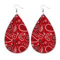 Detail of red teardrop PU leather earrings with white and black paisley pattern texture - 9-Red Paisley Teardrop