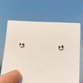 Minimalist gold panda stud earrings with black enamel on a display card with blue sky - 925 Silver Needle / Gold Pave Bear Stud Earrings
