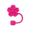 Pink cherry blossom silicone straw cover cap for 10mm tumblers in flower design - Peach Blossom Rose Red