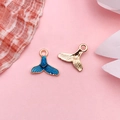Golden mermaid tail charm with blue enamel detail and metal finish for DIY jewelry - Blue Drip Oil Mermaid Tail (14x15mm)