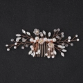 Handmade rose gold bridal hair comb with white pearls and sparkling crystal flowers - Main Style / Rose Gold