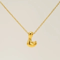 Polished golden stainless steel bubble letter L pendant necklace for women - Gold - Letter L
