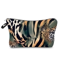 Leopard and zebra print 3D digital printed makeup bag with black wrist strap - 52168