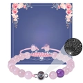 Bracciale di perle di cristallo rosa con pietra di proiezione I Love You su carta - Alla mia bellissima moglie / Quarzo Rosa E Ametista (Perla Rotonda)