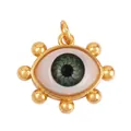 Goldener Evil Eye Scheibenanhänger mit grüner Iris und Perlenrand für DIY-Schmuckstücke - M86-E4 Auge Sonnen-Stil / Graugrün