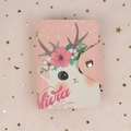 Pink faux leather card holder with cute cat illustration and metallic snap closure - Pink Base White Cat