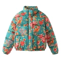 Macro detail of high-quality quilted fabric with phoenix and red peony floral prints - XS / Green Print