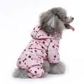 Pink waterproof dog raincoat with cute paw prints and full body four-leg cover design - Heart Bone Four-Legged Raincoat (YY36)