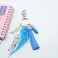 Portachiavi acchiappasogni boho con piume blu, pietra turchese e nappa di seta - Stile Nappa Di Cristallo Blu / Blu