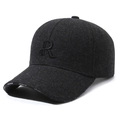 Dark grey wool baseball cap with embroidered R logo and Fashion text on the brim - Adjustable / Grey with R Logo