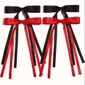 Elegant set of 4 ribbon bow hair clips in red and black satin with long streamers - Style E Set of 4