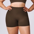 Women's plus size yoga set in dark coffee with high waist shorts and sports bra - XXL / Shorts / Coffee