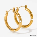 Golden stainless steel hoop earrings with sparkling inlaid crystals and polished finish - Golden White Zircon Style (KDE1431)