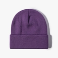 Classic deep purple knitted beanie hat with thick cuffed design for winter warmth - Purple