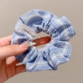Blauw gestreepte bloemen kant scrunchie met handgemaakt label voor stijlvol haar - #6 Zeezout Gestreept - Blauw