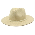 Détail d'un chapeau Panama en paille beige avec un ruban décoratif tressé blanc autour de la calotte - M (56-58cm) / Beige 02