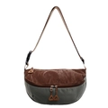 Detalle del bolso bandolera con tejidos texturizados en marrón y gris y varios compartimentos - Verde