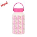 650ml wide-mouth insulated bottle with pink rose floral print and bright pink handle - Ivory Pink Rose Design