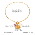 Dimensiones detalladas del collar de oro 18k con colgantes de sol, flor y perla - Estilo de Perla Flor Morada Cara de Sol Dorada (HC-N40621)