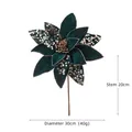 Deep green velvet artificial poinsettia with gold sequins and a 20cm stem for Christmas tree - 30cm Dark Green