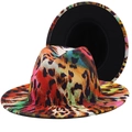 Regenboog luipaardprint fedora hoed met brede rand en levendig vilt voor street fashion - M (56-58cm) / 03 Camel (Regenboog Luipaard Voering)