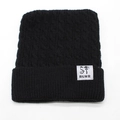 Gorro de punto de ochos negro con orejas de gato y dobladillo para el calor invernal - M (56-58cm) / Negro