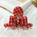 French style red checkered bow claw clip in high-quality acetate for elegant hair styling - Red Grid