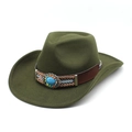 Chapeau de cowboy western vert olive avec ruban ethnique et ornement en turquoise - M (56-58cm) / Vert Militaire