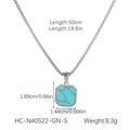 Gedetailleerde afmetingen van de zilveren ketting met vierkante turquoise hanger en 50cm - Zilveren Turquoise Vierkante Hanger (HC-N40522-GN-S)