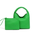 Handmade green woven tote bag with matching pouch in high-quality leather look - Vibrant Green