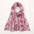 Pink floral voile scarf for women, lightweight breathable long sun protection shawl wrap - Pink Floral
