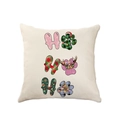 Pink Ho Ho Ho Christmas linen pillowcase featuring festive paw prints on beige fabric - Ho Ho Ho Paw Prints (2307-8)
