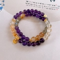 Double-layer crystal bracelet with amethyst, tiger eye, and golden ruyi lock pendant - 35# Bracelet - Gold Yellow Purple