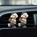Cute white puppy car vent clips wearing striped sweaters and denim jeans decor - Backpack Dog (Set of 2)