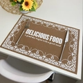 Brown rectangular woven placemat with white print Delicious Food for dining table decor - Retro Style 4 White