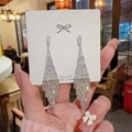 Elegant silver long tassel earrings with sparkling crystals and S925 silver needles - Trapezoid Step Diamond Luxury Tassel (E0253) 925 Sterling Silver Earring Post
