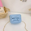 Chic light blue mini crossbody bag with bow decoration and golden chain for girls - Blue