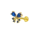 Gold butterfly labret stud with a deep blue gemstone inlay and fine craftsmanship - Gold Butterfly (Dark Blue Stone)(24042403-13)