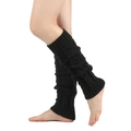 Detailed cable knit pattern on thick black leg warmers with ribbed elastic cuffs - One Size / Black