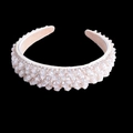 Fashion headband with white pearls and sparkling crystals on a soft beige lining - Transparent Crystal Weaving (Series 15-1)