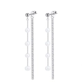 Elegant S925 sterling silver tassel drop earrings featuring white pearls and zircons - GPE22-P Zirconia Tassel Pearl Dangle Earrings / Silver