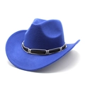 Detail of royal blue felt cowboy hat with contrasting black and white woven band trim - M (56-58cm) / Blue