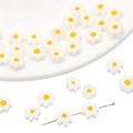Mini white millefiori flower glass beads with yellow centers for DIY jewelry making - 8mm (10Pcs/Pack) / White with Orange Dots