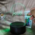 DIY LED message night light with heart acrylic board, green glow, and remote control - White Base Rechargeable 3-Color - LOVE Heart