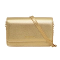 Golden Saffiano leather crossbody bag with chain strap and metallic finish - Gold