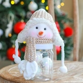 Knitted snowman Christmas candy jar with brown hat and sequin snowballs - Snowman Candy Jar